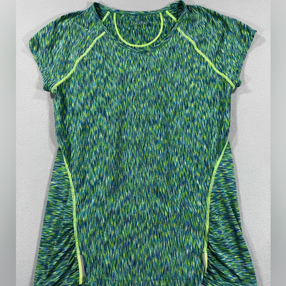 Athleta Heathered Green & Blue Athletic Tee, Small